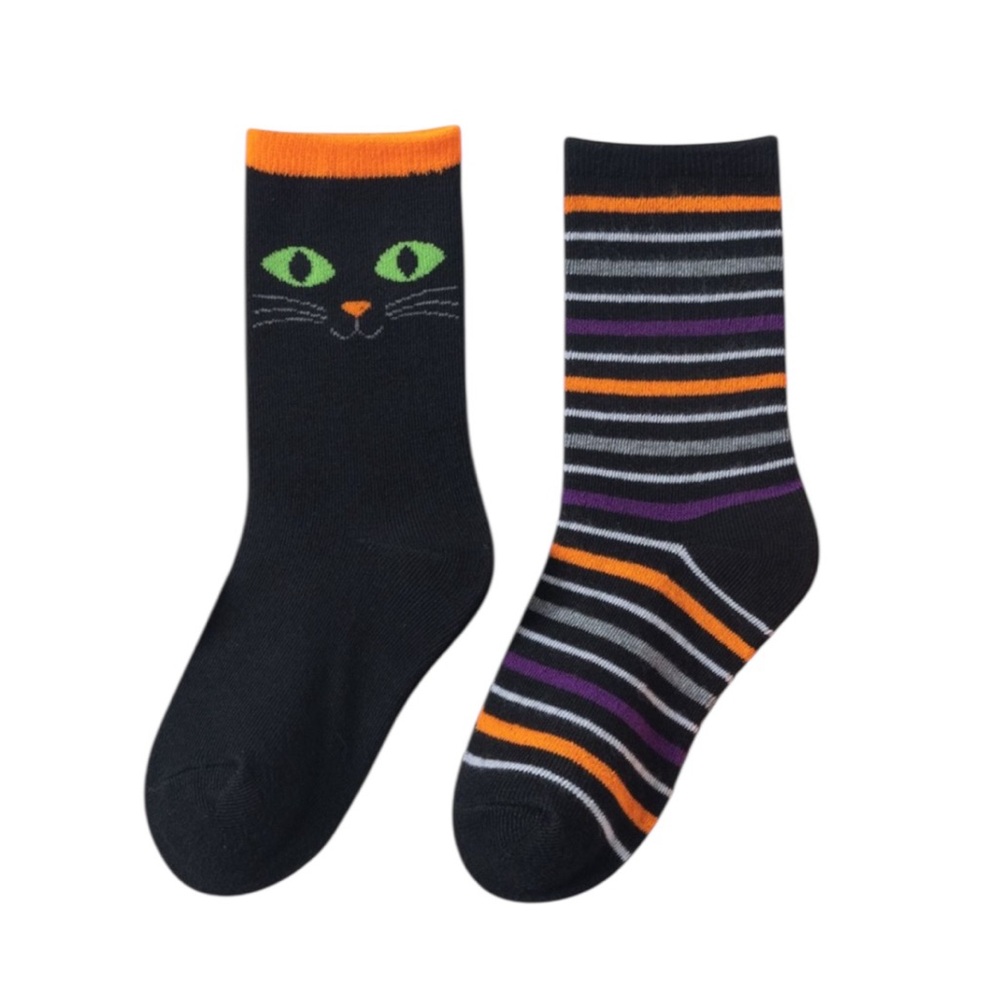 Kids Halloween 2-pk Crew Socks- Cat Size: 6-7.5